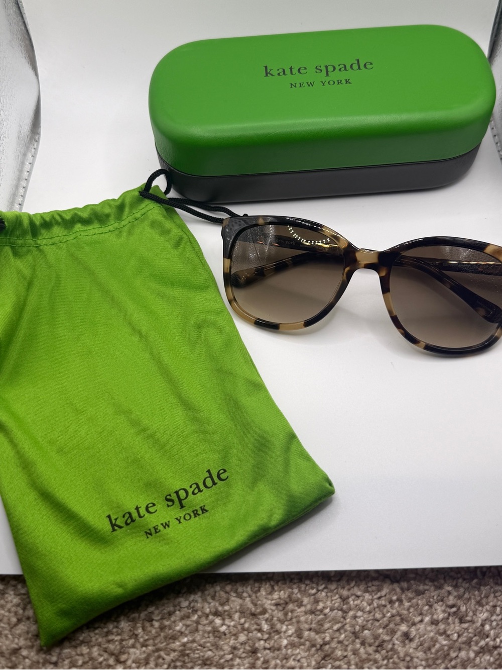Kate Spade GAYLA Cateye Sunglasses Camel Tortoise Havana with Hard Case and Bag